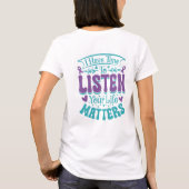 ターコイズブルーとパープルの自殺防止支援 Tシャツ (裏面)