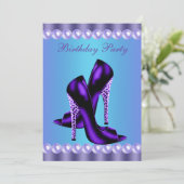 ターコイズブルーとパープルの誕生日パーティー 招待状 (スタンド正面)