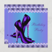 ターコイズブルーとパープルの誕生日パーティー 招待状 (正面/裏面)