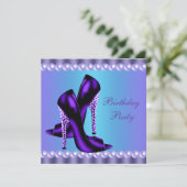 ターコイズブルーとパープルの誕生日パーティー 招待状 (スタンド正面)