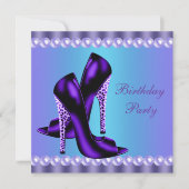 ターコイズブルーとパープルの誕生日パーティー 招待状 (正面)