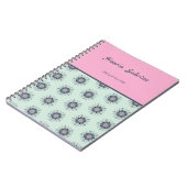 ターコイズブルーとピンクの花柄マンダラの落書き モダン ノートブック (左側)