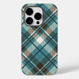 ターコイズブルーとブラウンのチェック柄iPhoneケース Case-Mate iPhone 14 Proケース