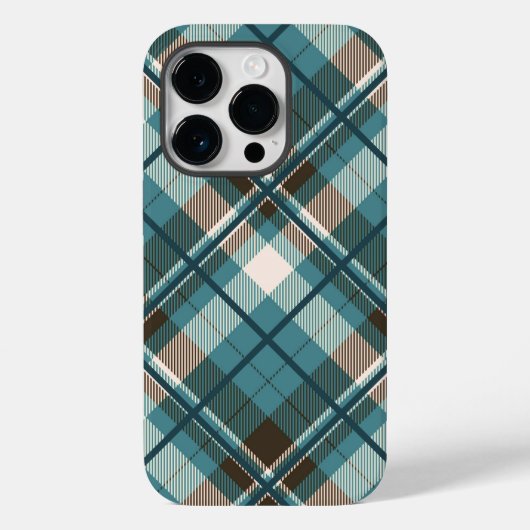 ターコイズブルーとブラウンのチェック柄iPhoneケース Case-Mate iPhoneケース (裏面)