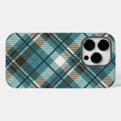 ターコイズブルーとブラウンのチェック柄iPhoneケース Case-Mate iPhoneケース (裏面 (横))