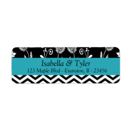 ターコイズブルーとブラックのフローラ差出人住所 ラベル