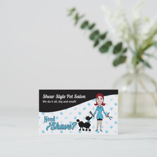 ターコイズブルーとブラックのペットトリマーひげそり必要 予約カード (スタンド正面)