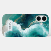 ターコイズブルーとホワイトとゴールドの大理石のiPhoneケース Case-Mate iPhoneケース (裏面 (横))