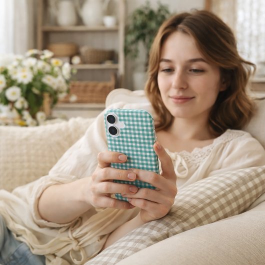 ターコイズブルーとホワイトのギンガムチェック柄 Case-Mate iPhoneケース