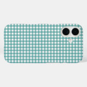 ターコイズブルーとホワイトのギンガムチェック柄 Case-Mate iPhoneケース (裏面 (横))