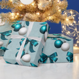 ターコイズブルーとホワイトのクリスマス・ボールオーナメント ラッピングペーパー