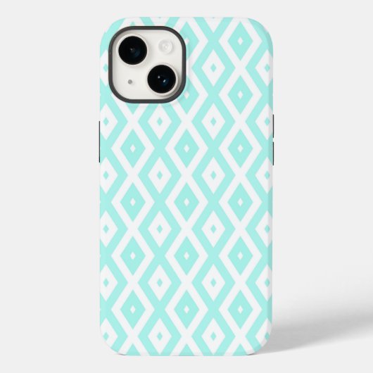 ターコイズブルーとホワイトのダイヤモンド柄 Case-Mate iPhoneケース (裏面)
