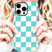 ターコイズブルーとホワイトの市松模様 Case-Mate iPhoneケース