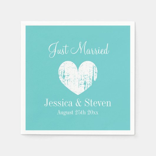 ターコイズブルーとホワイトウェディングパーティナプキン スタンダードカクテルナプキン (正面)