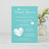 ターコイズブルーとホワイトブライダルシャワー招待状 招待状 (スタンド正面)