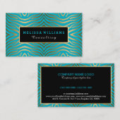 ターコイズブルーとモダン金ゴールド縞模様 名刺 (正面/裏面)