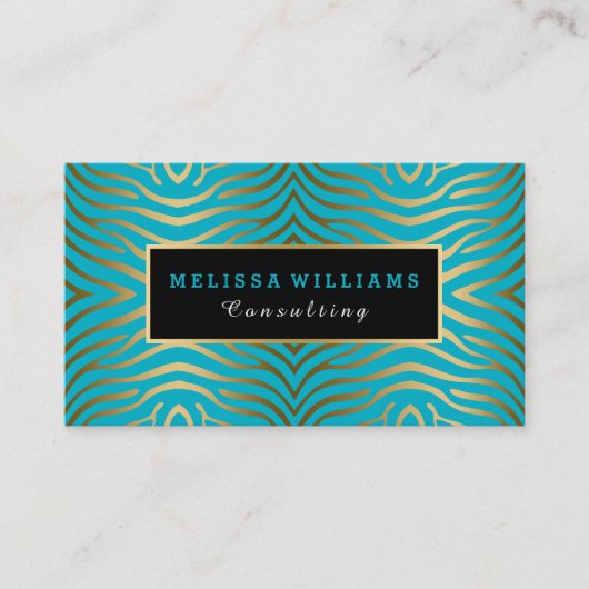 ターコイズブルーとモダン金ゴールド縞模様 名刺 (正面)