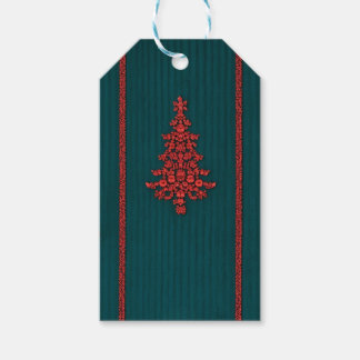 ターコイズブルーとレッドのクリスタルクリスマスツリー ギフトタグ