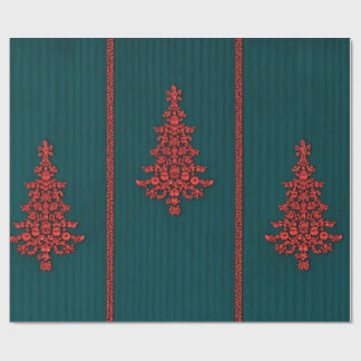 ターコイズブルーとレッドのクリスタルクリスマスツリー ラッピングペーパー