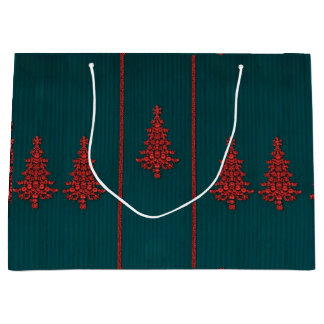 ターコイズブルーとレッドのクリスタルクリスマスツリー ラージペーパーバッグ