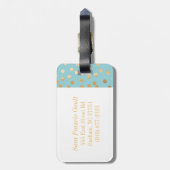 ターコイズブルーと金ゴールドグリッターシティドットモノグラム ラゲッジタグ (裏面縦)