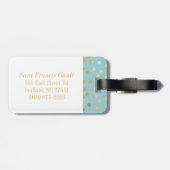 ターコイズブルーと金ゴールドグリッターシティドットモノグラム ラゲッジタグ (裏面横)