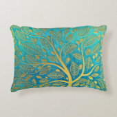 ターコイズブルーと金ゴールドツリー アクセントクッション (正面)