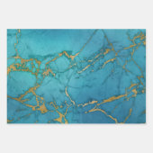 ターコイズブルーと金ゴールドマーブルルック ラッピングペーパーシート (正面3)