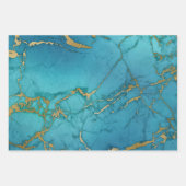 ターコイズブルーと金ゴールドマーブルルック ラッピングペーパーシート (正面2)