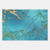 ターコイズブルーと金ゴールドマーブルルック ラッピングペーパーシート (正面)