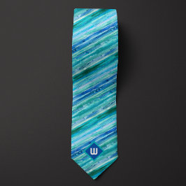 ターコイズブルーと青の水彩ストライプ ネクタイ