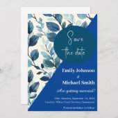 ターコイズブルーと青の色彩スタイルの花柄デザイン 招待状 (正面/裏面)