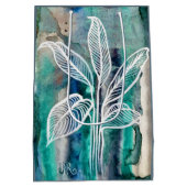 ターコイズブルーと青緑のモダンな植物水彩画 ミディアムペーパーバッグ (裏面)