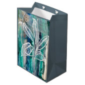 ターコイズブルーと青緑のモダンな植物水彩画 ミディアムペーパーバッグ (裏面アングル)