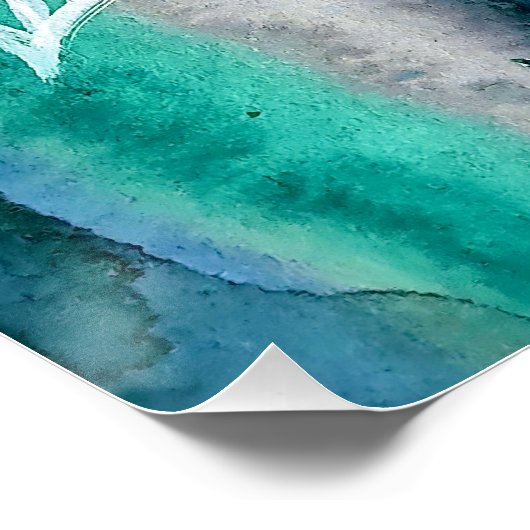 ターコイズブルーと青緑のモダンな植物水彩 ポスター (コーナー)