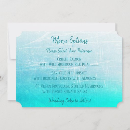 ターコイズブルーと青緑色の白い花の結婚式出欠確認 招待状 (裏面)