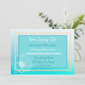 ターコイズブルーと青 白 花の結婚式 招待状 (スタンド正面)