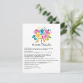 ターコイズブルーと黄色とピンクのフラワーモチーフ ゲストカード エンクロージャーカード (スタンド正面)