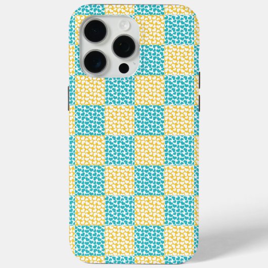 ターコイズブルーと黄色と白の市松模様のラブ Case-Mate iPhoneケース (裏面)
