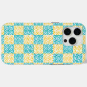 ターコイズブルーと黄色と白の市松模様のラブ Case-Mate iPhoneケース (裏面 (横))