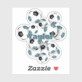 ターコイズブルーと黒のサッカーボールのステッカー(名前入り) シール (シート)
