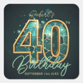 ターコイズブルーのアゲート ゴールド モザイク 40歳の誕生日パーティー スクエアシール (正面)