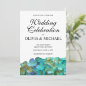 ターコイズブルーのアジサイ、茶葉青紫の花 招待状 (スタンド正面)