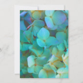 ターコイズブルーのアジサイ、茶葉青紫の花 招待状 (裏面)