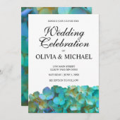 ターコイズブルーのアジサイ、茶葉青紫の花 招待状 (正面/裏面)