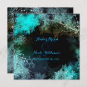 ターコイズブルーのイブニングフォレストウェディング 招待状 (正面/裏面)