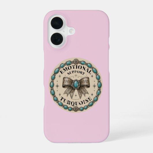 ターコイズブルーのウエスタンデザインで気持ちをサポート iPhone 16ケース (裏面)