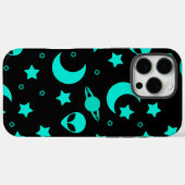 ターコイズブルーのエイリアンパターン 星と月 Case-Mate iPhoneケース (裏面 (横))