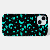 ターコイズブルーのエイリアンパターン 星と月 Case-Mate iPhoneケース (裏面 (横))