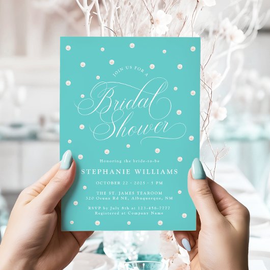ターコイズブルーのエレガントなプリンセスシャワー 招待状
